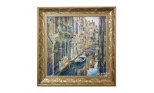 กรอบรูปภาพสีน้ำมันเมืองกับแม่น้ำ